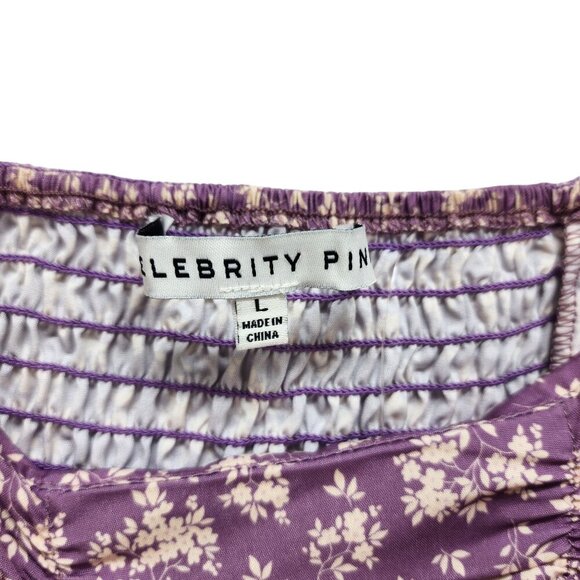 Celebrity Pink Womens Purple Puff Sleeve Ruched Top With Floral Print Size L - Picture 2 of 10